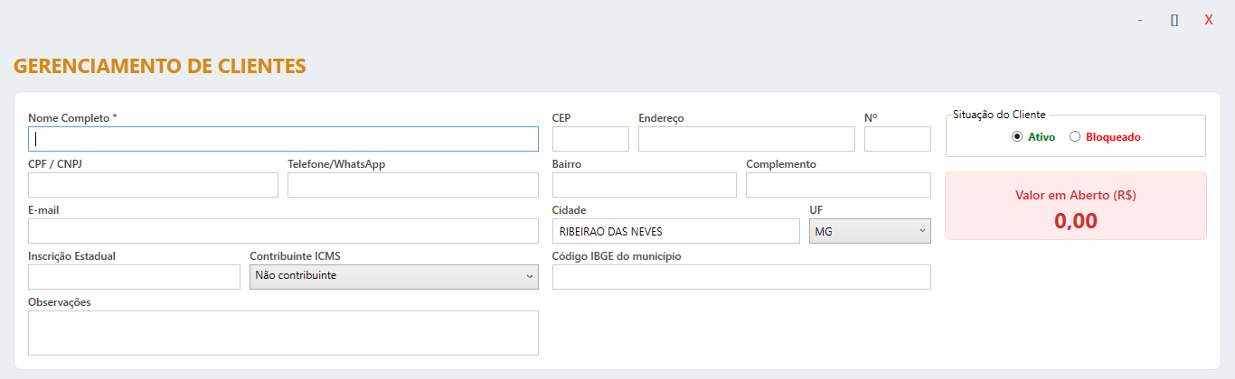 Formulário de cadastro de clientes
